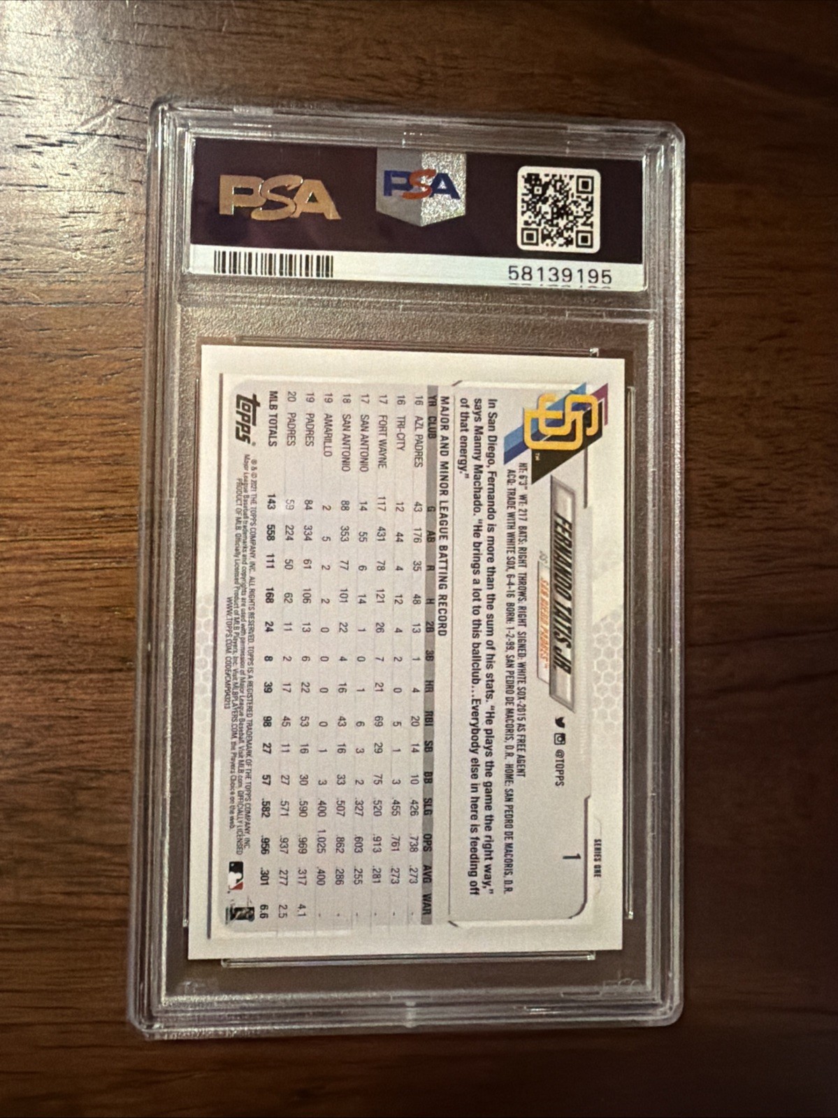 2021 TOPPS #1 FERNANDO TATIS JR. PSA 10 view 2