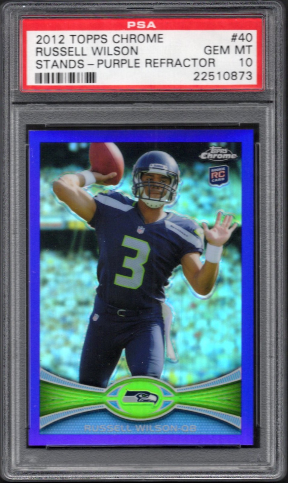 Russell Wilson Topps Chrome #40 Stands-Purple Refractor