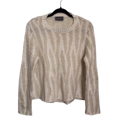 Wooden Ships Size X-Small Cream White Zebra Print Knit Pullover Sweater Boho