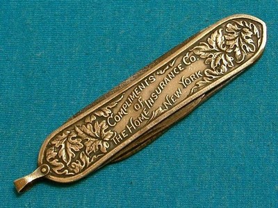 ANTIQUE LOTT & SCHMITT NEW YORK KNIFE ENGRAVED SILVER GENTS WATCH FOB KNIVES EC