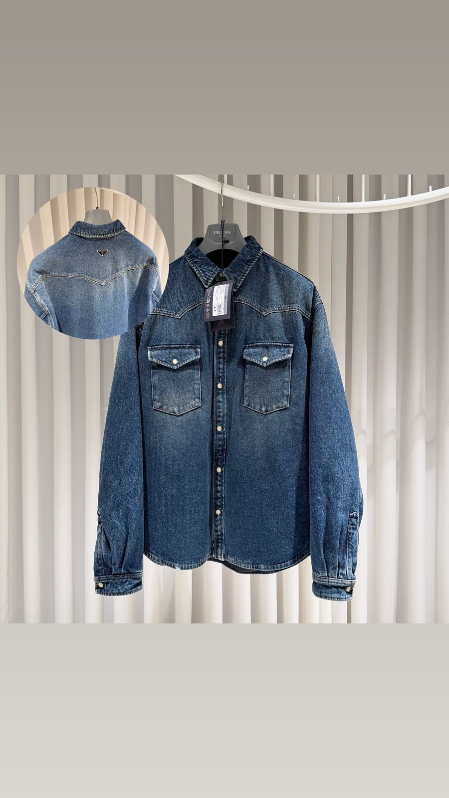 Prada Two Pocket Triangular Logo Denim Padding Ja… - image 1