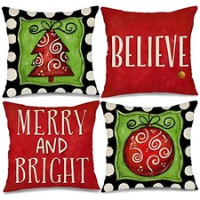 Christmas Pillow Covers 18x18 Set of 4 for 18" x 18" Pack of 4 Red and Green