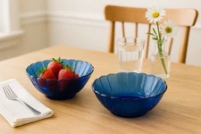 Hazel Atlas 1930s Newport Hairpin Cobalt Blue Serving Bowls Set Of 2, 8.25x3”