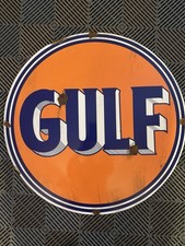 Antique style porcelain look Gulf oil dealer service gas station large sign