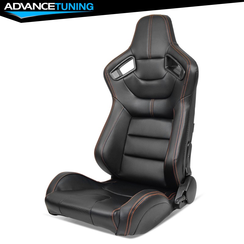 Reclinable Racing seat Left Drive Side Dual Slider PU Carbon Leather O. Stitch