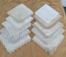 Vintage Hankies Lot Of 10 WHITES HAND MADE BORDER LACE WEDDINGS TEA SHOWERS