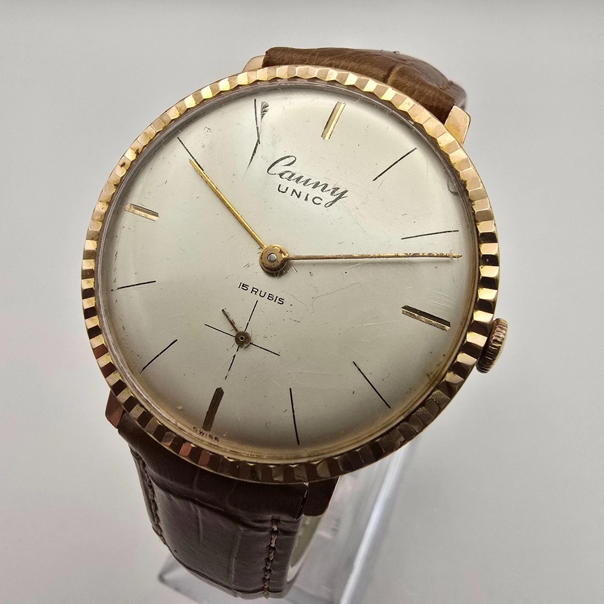 BOITIER DE MONTRE chronographe vintage Cauny Prima Valjoux 7733 plaqué