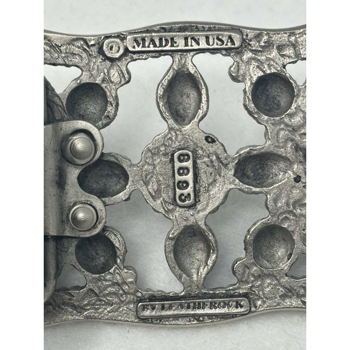Vtg LEATHEROCK Belt Womens Sz‎ 36 Silver Leather Rhinestone Faux Pearls Made USA LEATHEROCK Leather Silver Belts for Women for sale | eBay main image 4