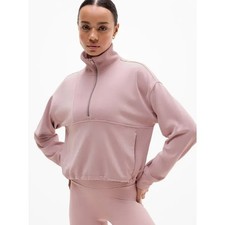 Athleta Seasoft 1/4 Zip Sweatshirt Blush Pink Cropped Funnel Neck Women's M