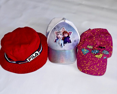 Kids Hat Lot 3 Pc Fila Bucket Hat Disney Frozen Cap DC Supergirl Wonder Woman Ad