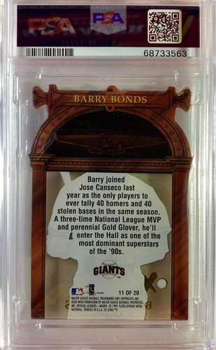 1997 Skybox E-X2000 #11 Barry Bonds HALL OR NOTHING Die-Cut NM-MT PSA 8 - Picture 2 of 2