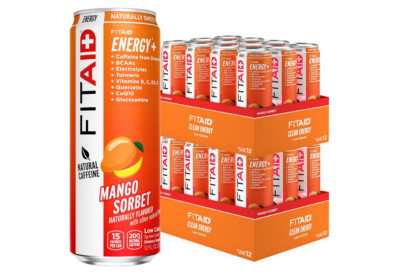 FITAID ENERGY, 200mg Natural Caffeine, Keto, Mango Sorbet, 12 oz (Pack of 24)
