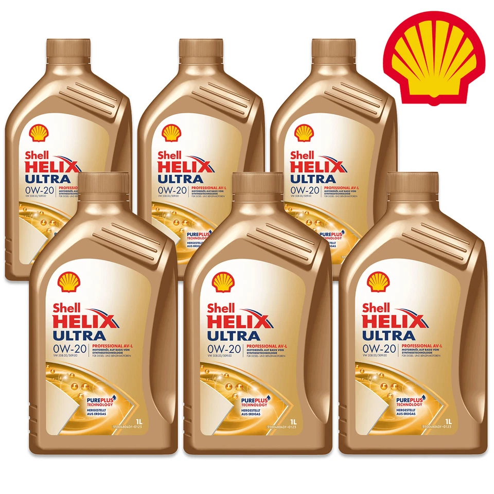 6x Shell Helix Ultra Professional AV-L 0W-20 VW 508.00 509.00 ACEA C5 Motoröl 1L