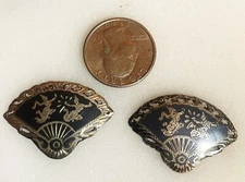 1940-1950 Vintage Siam Niello fan cufflinks F.Semg Cheng 1" x 0.60"  damascene