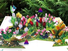 3D Pop Up Greeting Card Tulips Flowers Floral Butterflies Birthday Mother Gift