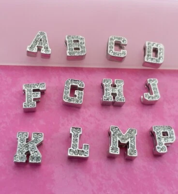Bling 10mm Alphabet Initial Letter Slide on Charm Bracelet Jewellery making
