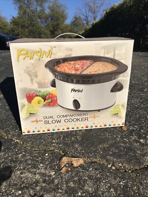 Parini Stainless Steel Slow Cooker With Dual 16 oz Compartments New