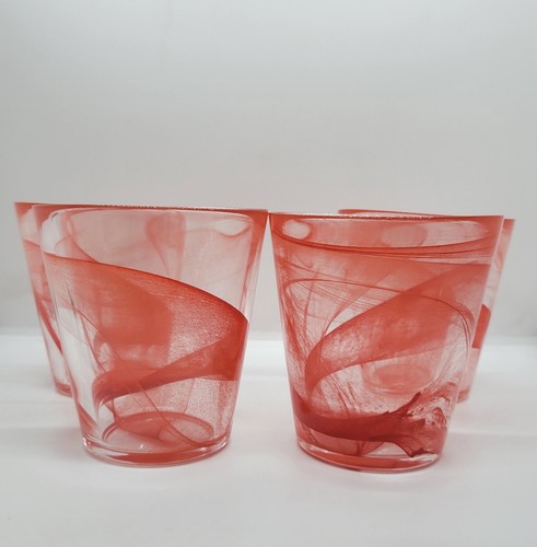 Set of 4 Bormioli Rocco Red Swirl 4" Tumblers Thick Art Glass Murano Italy - Picture 4 of 8
