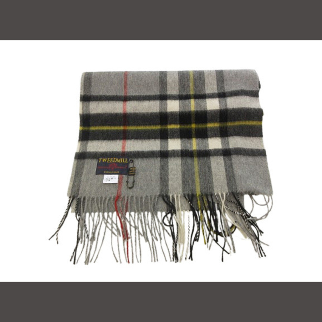 TWEEDMILL Wool Scarf Check 50-190 Stole Grey Made in England TWEEDMILL Wool Scarf Check 50-190 Stole Grey Made in England
