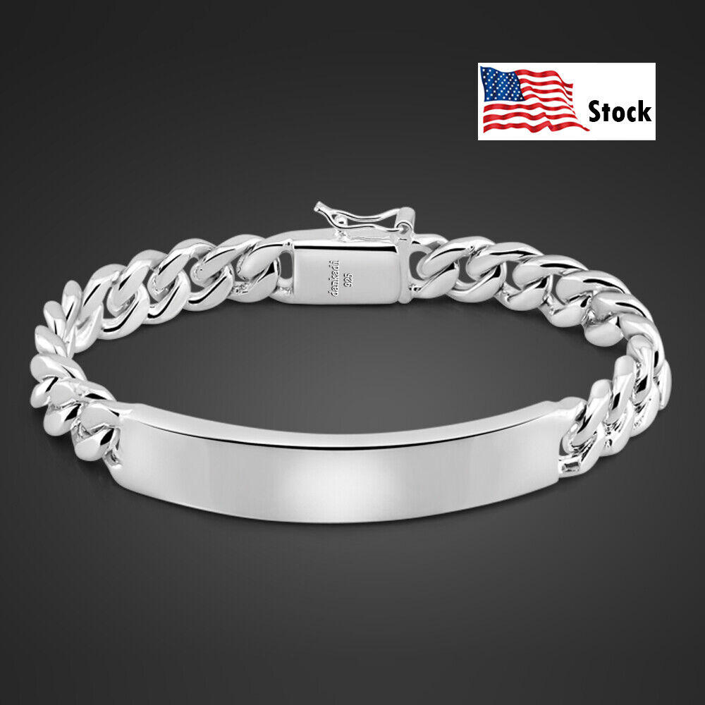 Solid 925 Sterling Silver Mens Miami Cuban Link Chain Bar Solid 925 Sterling Silver Mens Miami Cuban Link Chain Bar