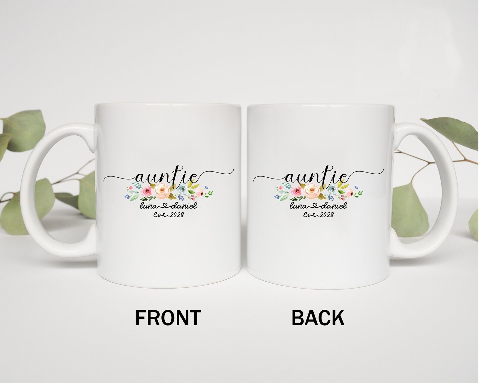 Custom Auntie Est 2023 Mug Auntie Floral With Kids Name Promoted To Auntie Retro