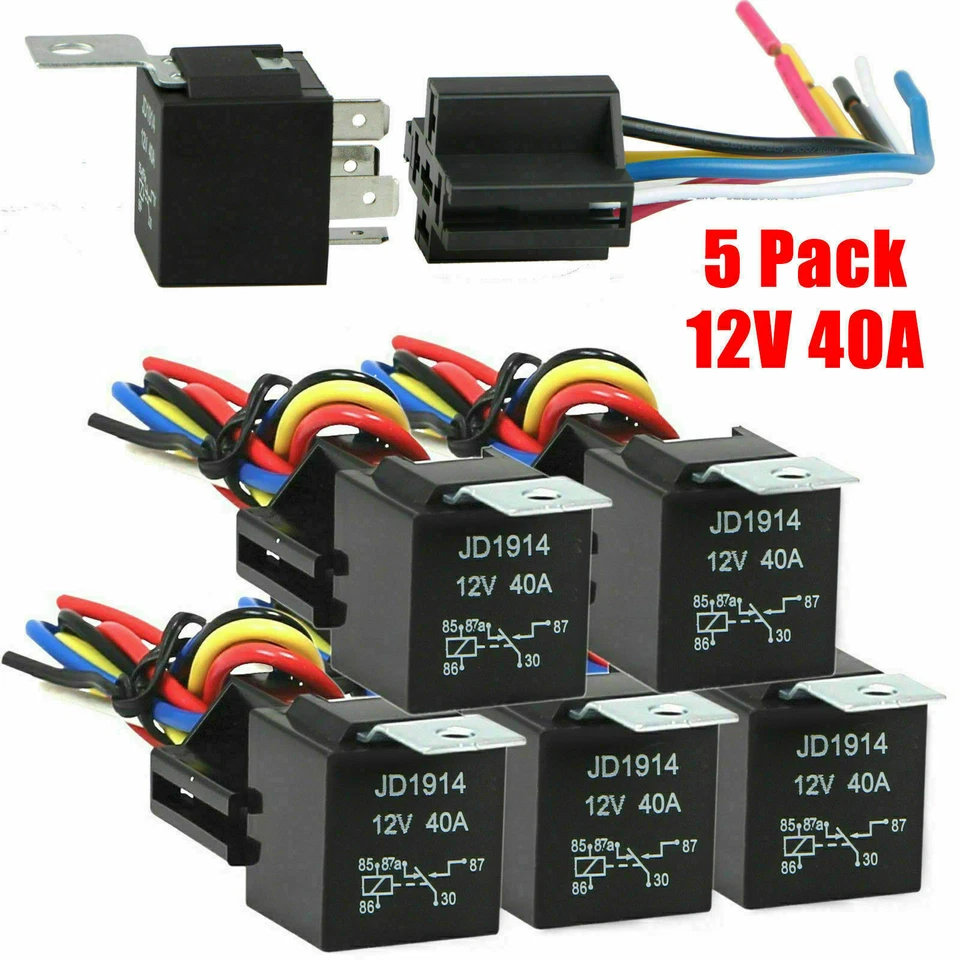 5 Pack 12V 30/40 Amp 5-Pin SPST Automotive Relay with Wires & Harness Socket Set - Image 2 of 4