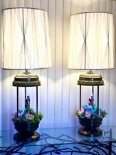 Vintage . Oil Rain Lamps . Pair .with original lampshade