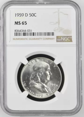 1959-D  FRANKLIN US Half Dollar,   MS65 by NGC,   a SUPERB looking coin!!!!