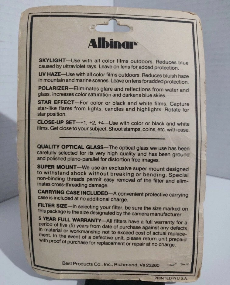 Super Albinar 52 mm Polarizer Screw-In Filter Made in Japan (K-104) NIB Vintage - Image 2 of 2