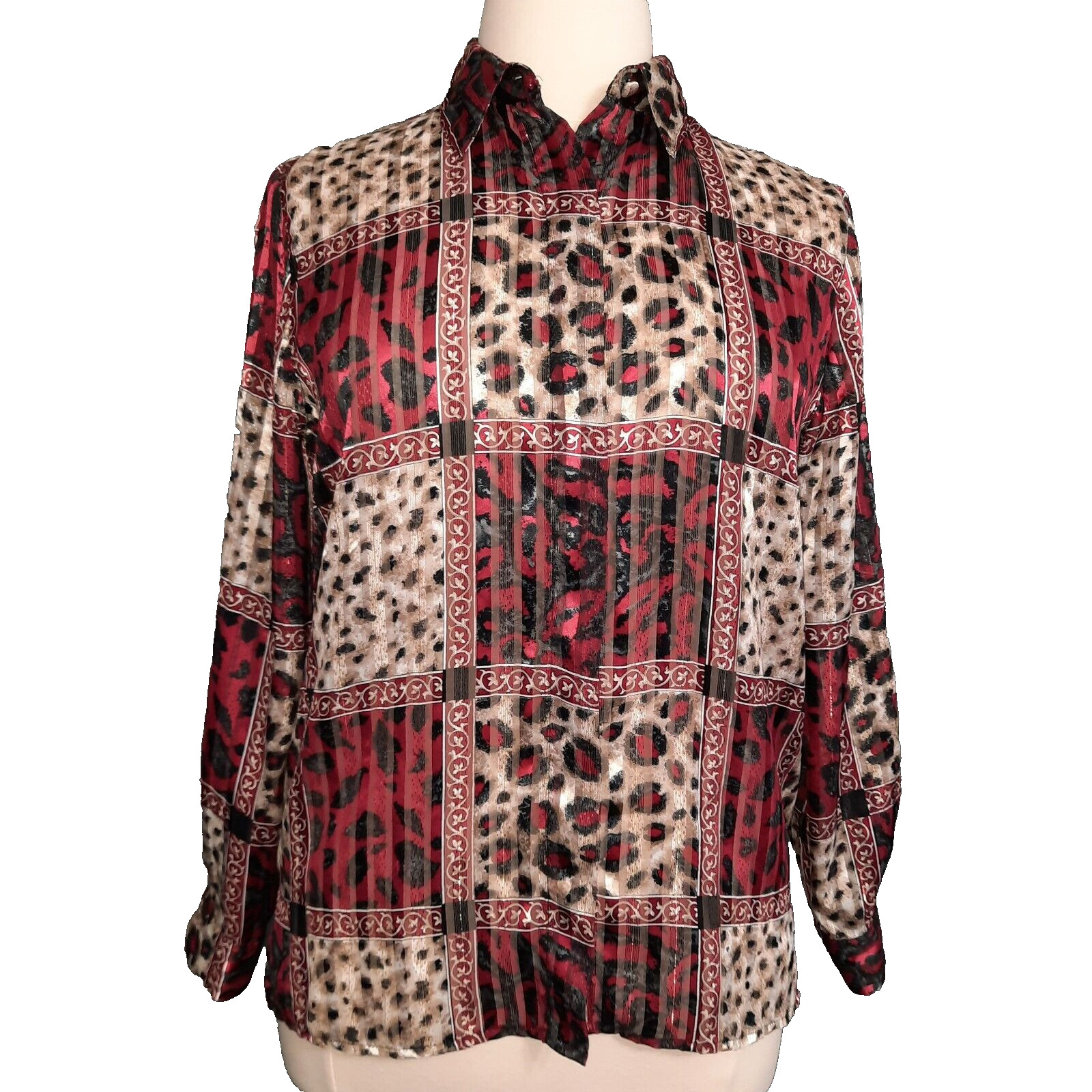 Alfred Dunner Top Patchwork Leopard Print Red Bla… - image 1