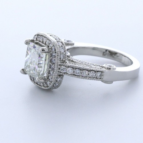 4.0CT NATURAL DIAMOND G/VS1 PRINCESS CUT PLATINUM 4-PRONG HALO SIDESTONE RING - Picture 3 of 7