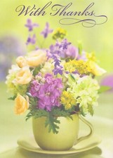 Hallmark Floral Yellow Purple Green Flowers Thank You Blank Note Greeting Card