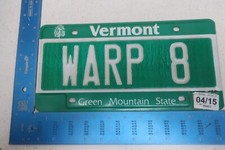 Vermont VT License Plate Tag Vanity 2015 Factor Star Trek Space Travel WARP 8 #1