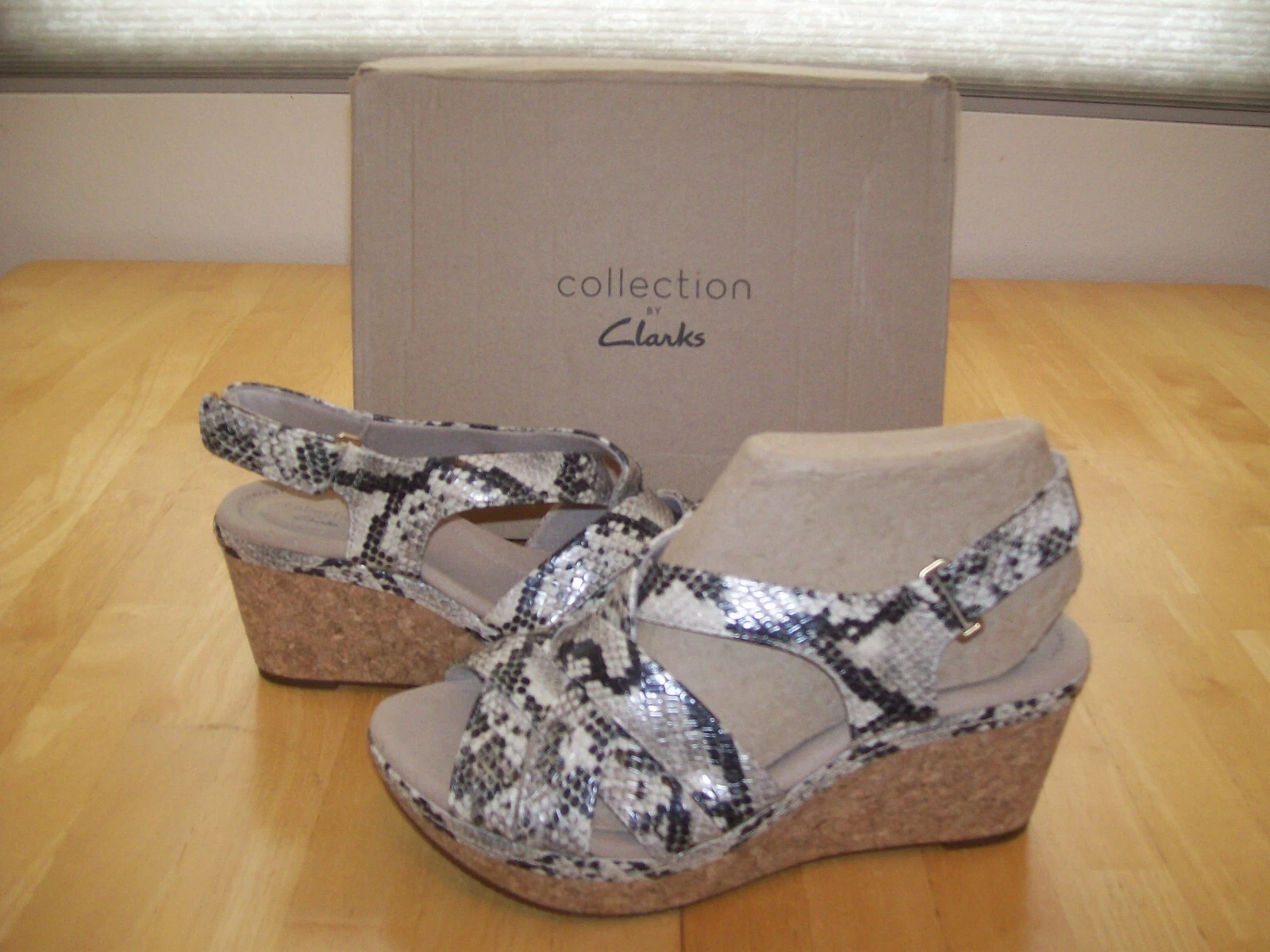 Sandali donna Clarks *Annadel Rayna* pelle di serpente zeppa tacco 9 5 nuovi con scatola