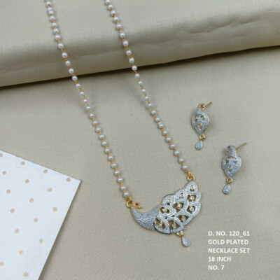 Gold-Plated Peacock Elegance American Diamond Necklace & Earrings Set   18 Inch