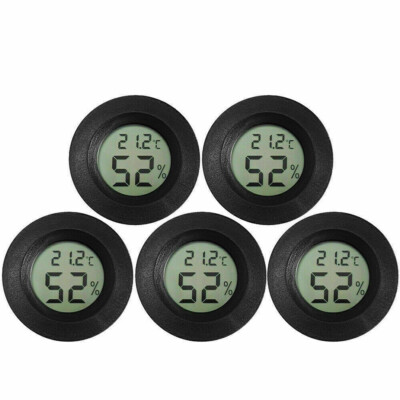 5Pcs Digital Cigar Humidor Hygrometer Thermometer Temperature Round Black Gauge