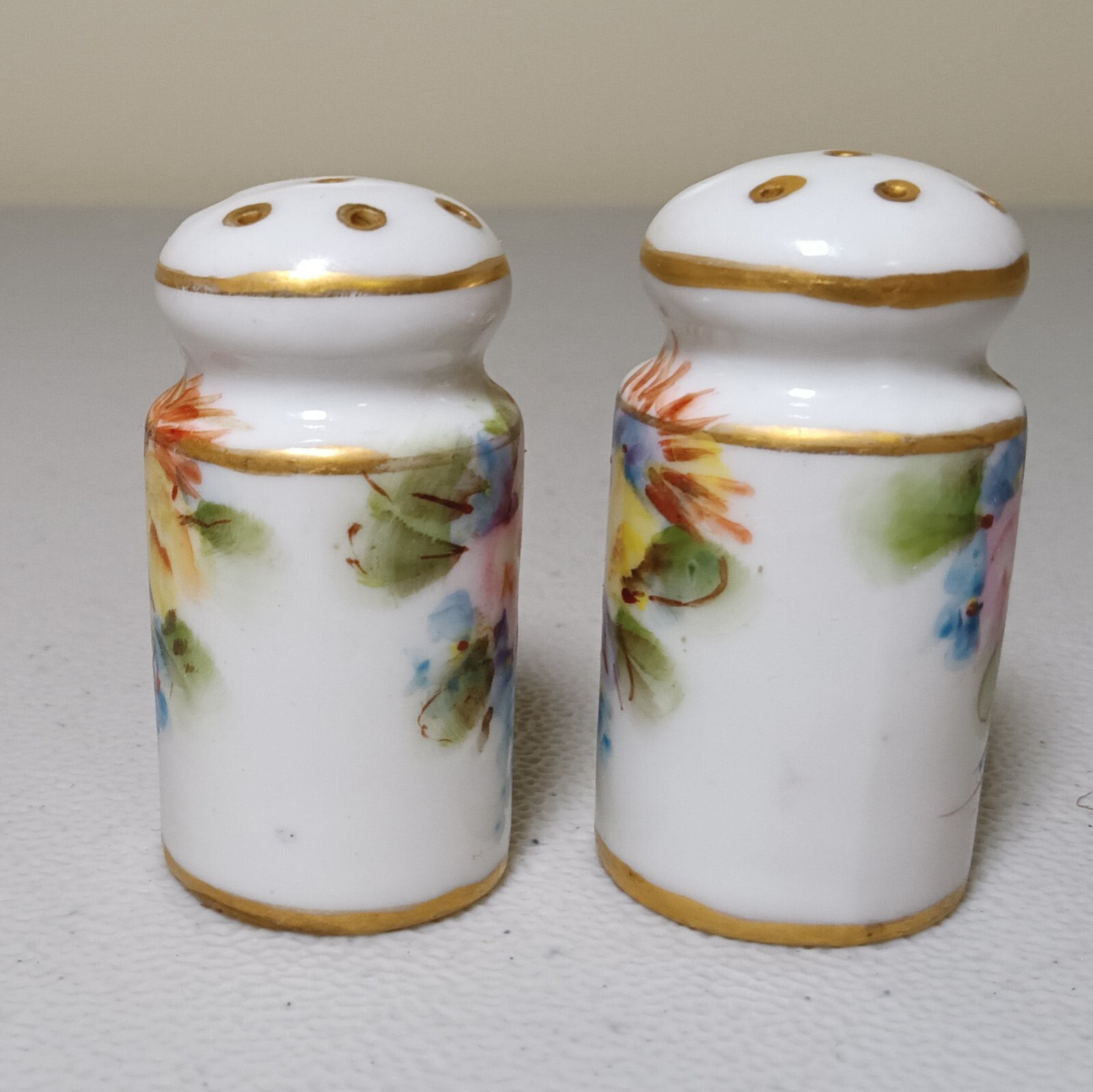 Nippon Hand Painted Salt and Pepper Shakers Roses Floral Signed Vintage
