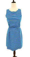J Crew Women's SZ 4 Sleeveless White/Blue Stripe Lined Dress Elastic Waist
