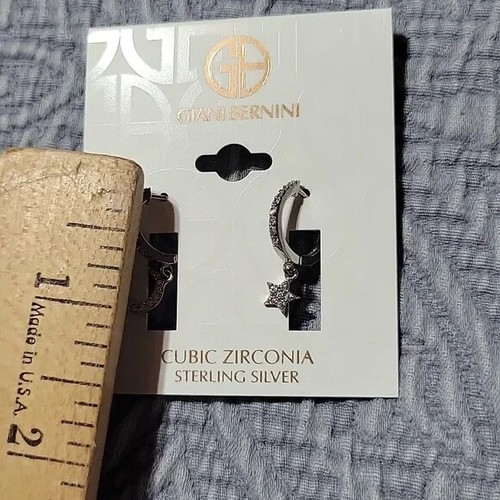 Giani Bernini cubic zirconia sterling silver earrings moon and star - Picture 2 of 5