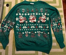 Vintage 90s Sky Lite Ugly Christmas Santa Noel Sweater Crew Neck USA Made Large