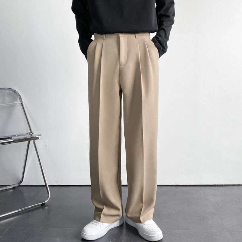 Men's Straight Suit Pants Loose Wide Leg Casual Trousers