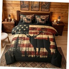 Hunting Deer Queen Comforter Set with Sheets for Kids Boys Girls American