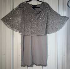 J Kara Women's Cowl Neck Capelet Short Sequin Beaded Dress, Mercury Size 10 NWT
