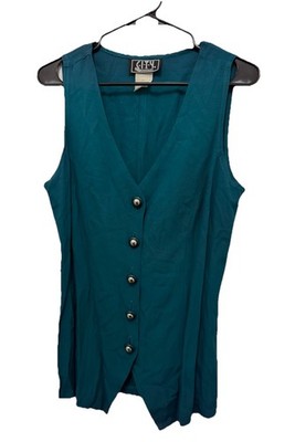 City Triangles Teal Vest V-neckline Unique Buttons Cinch-back Details Size Xl