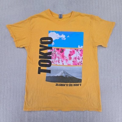 Mt Fuji Shirt Mens Medium Yellow Tokyo Japan Graphic Tee Japanese Trees