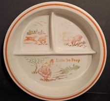 1930s Rare White LITTLE BO PEEP VITROCK Divided Baby Dish 7.75"d 1"t UV BL Glow 