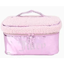 Juicy Couture Pink Rhinestone Sherpa Juicy Logo Train Case Makeup Travel Bag NWT