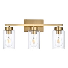 A1A9 3-Light Bathroom Vanity Light, Modern Brushed Gold Wall Lights with Clear G