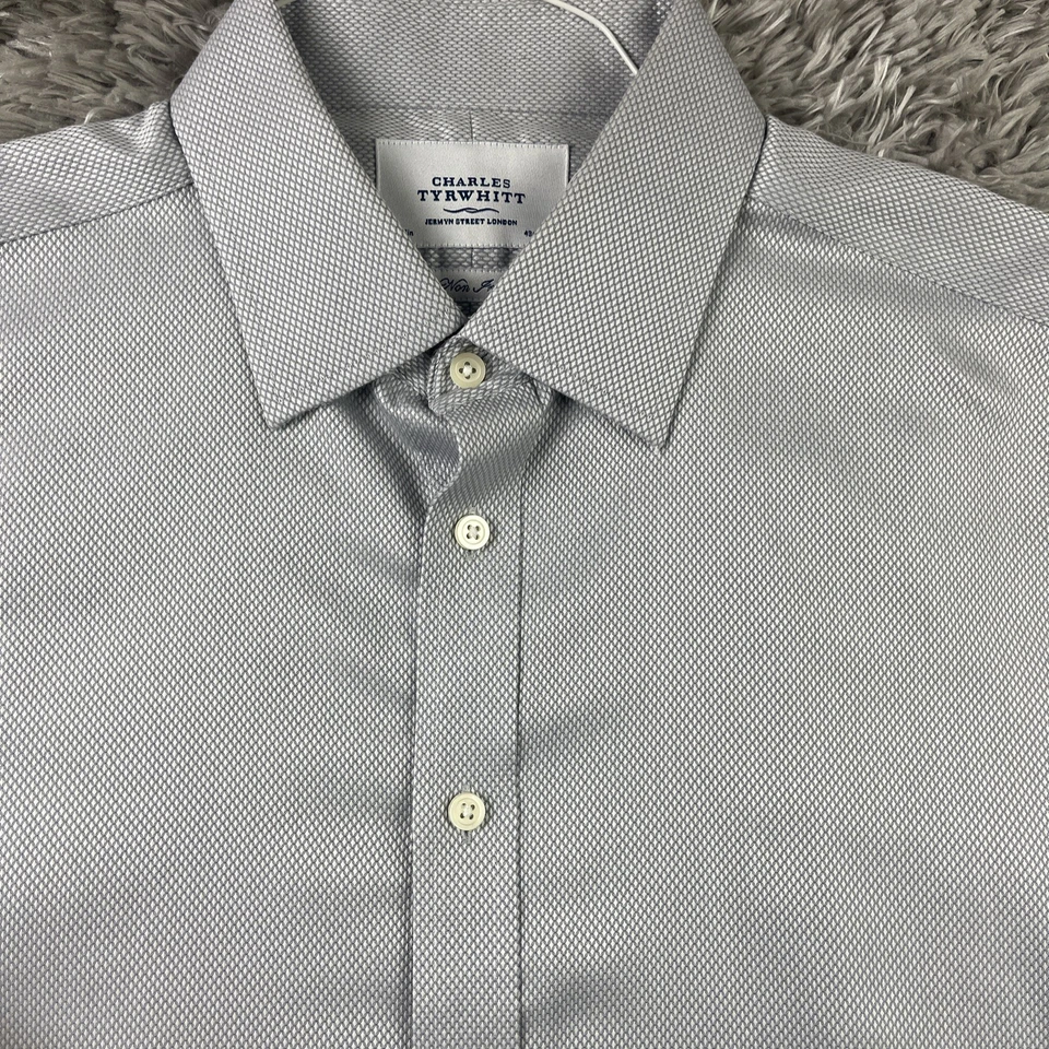 Charles Tyrwhitt Dress Shirt Mens 17 37 Gray Non Iron Diamonds french cuff - Image 2 of 4