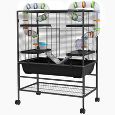 PawHut Large Hamster Cage, Rat Cage w/ Wheels, Tubes, Storage Shelf Refurbished